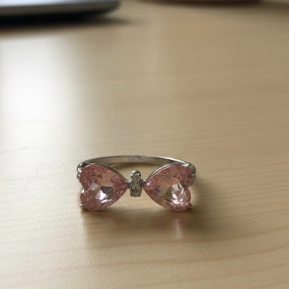 Double Heart Pink and Silver Ring - Picture 2 of 3